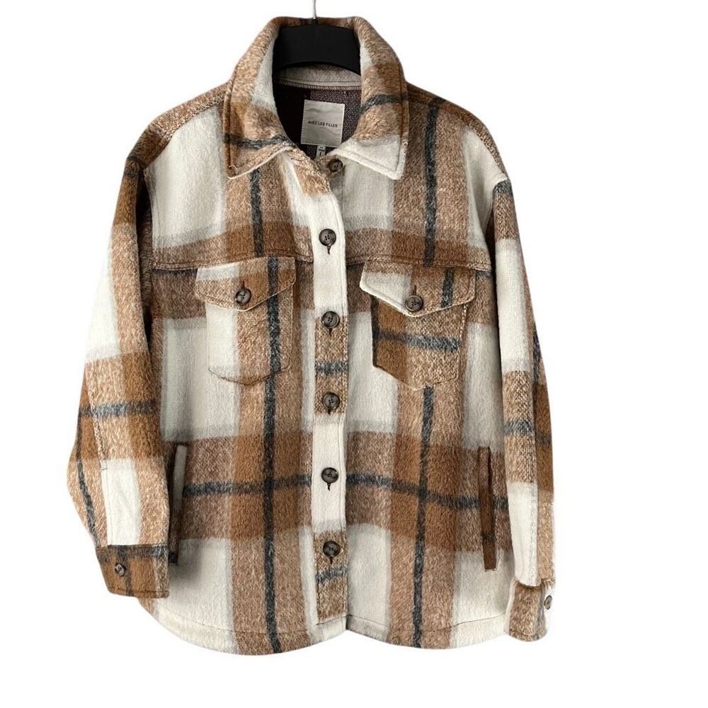 Avec Les Filles Plaid Jacket in Brown and Cream